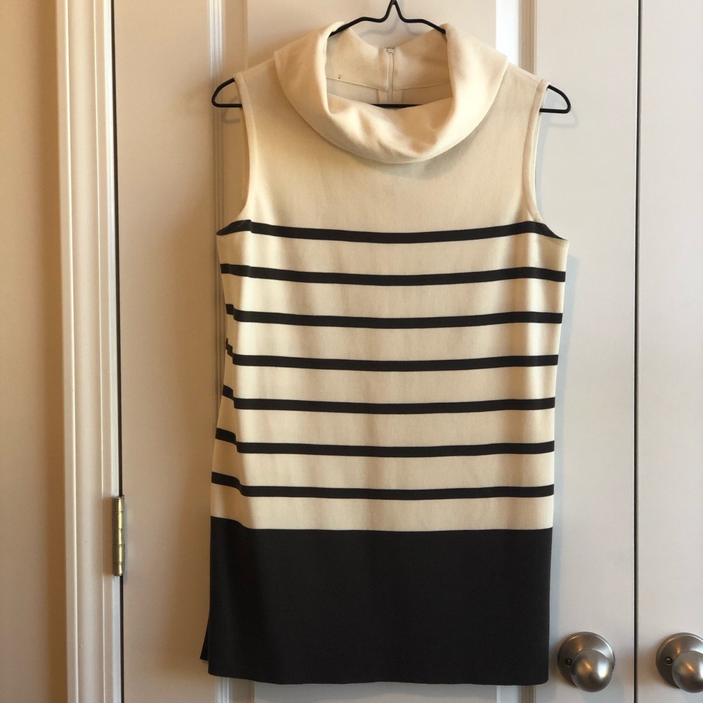 Sleeveless Cowl Neck Stripe Knit Sweater - Ivory/Cocoa